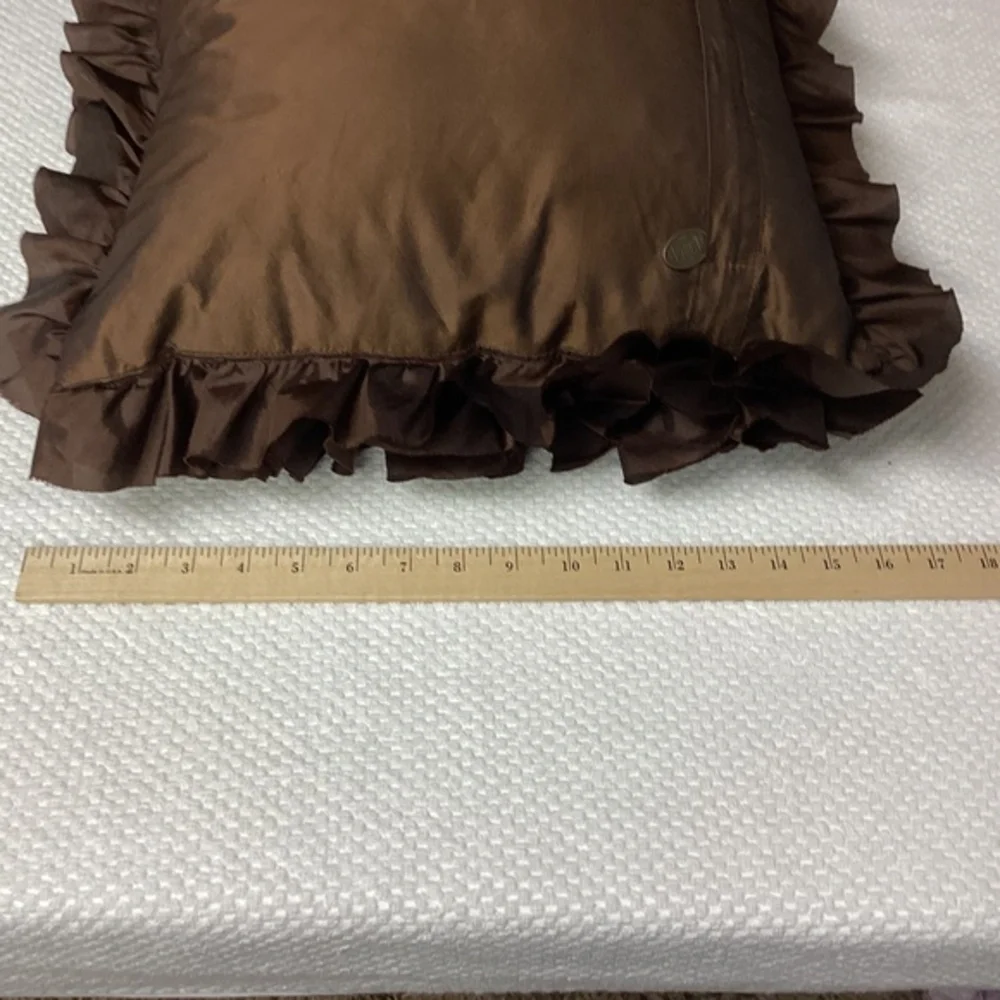 Pier One Brown Ruffle Throw Pillow Shabby Chic‎ Boho Modern 17 x 17